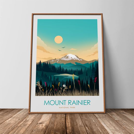 Discover Mount Rainier Art Print Mount Rainier Print National Park Poster