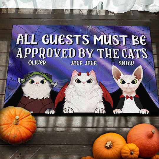 Discover All Guests Must Be Approved By Our Cats - Cats Halloween - Personalized Decorative Mat