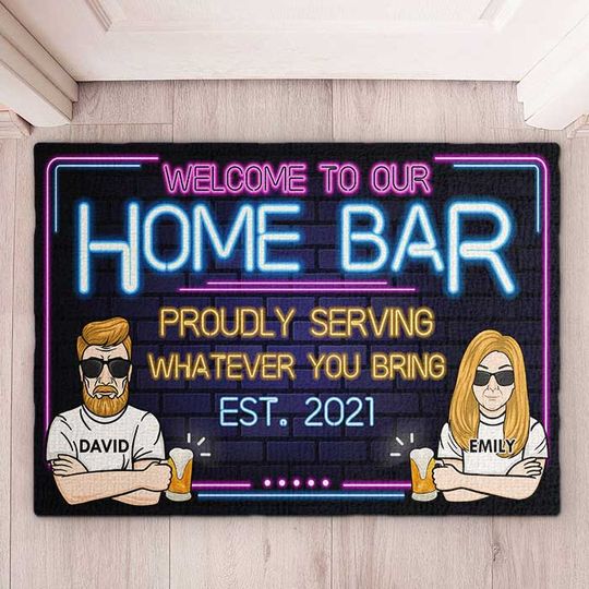Discover Welcome To Our Home Bar - Gift For Couples, Personalized Decorative Mat