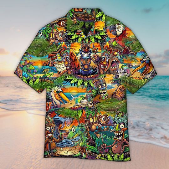 Discover Unisex Tiki Tropical Tribe Aloha Hawaiian Shirt