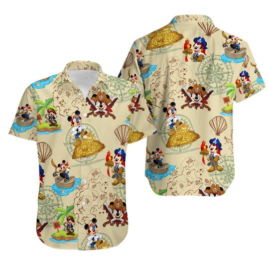 Discover Pirate Iconic Mouse Hawaiian Shirt, 3D Hawaii Holiday Beach Shirt, Pirate Movie Character Pop-Up