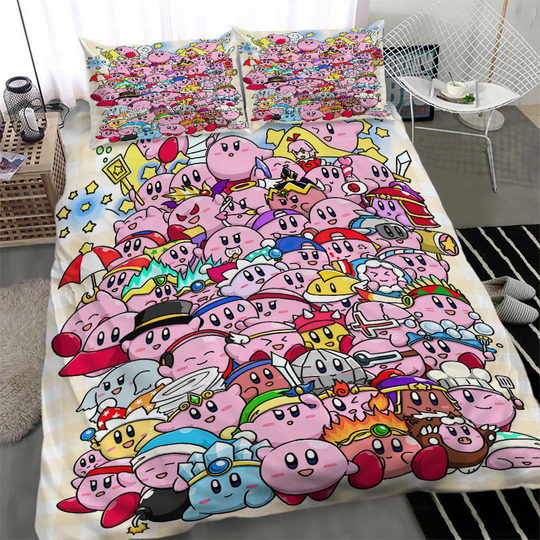 Discover Cartoon Cute Game Kirby Bed Set, 3D Printed Anime Duvet Cover, Cartoon Anime Bedroom Set