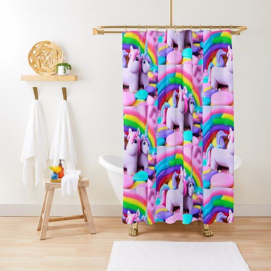 Discover Rainbow and unicorns Shower Curtain