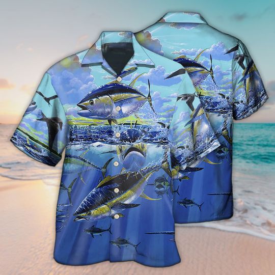 Discover Unisex 3D Tuna Fishing Blue Sky Hawaiian Shirt