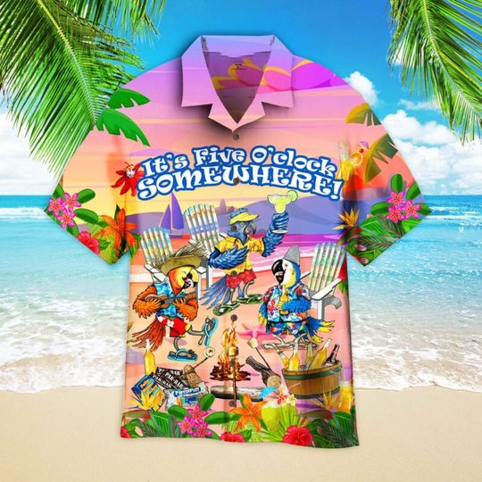 Discover Its 5 Oclock Somewhere Parrot Hawaii Shirt, Party of Parrot Aloha Shirt