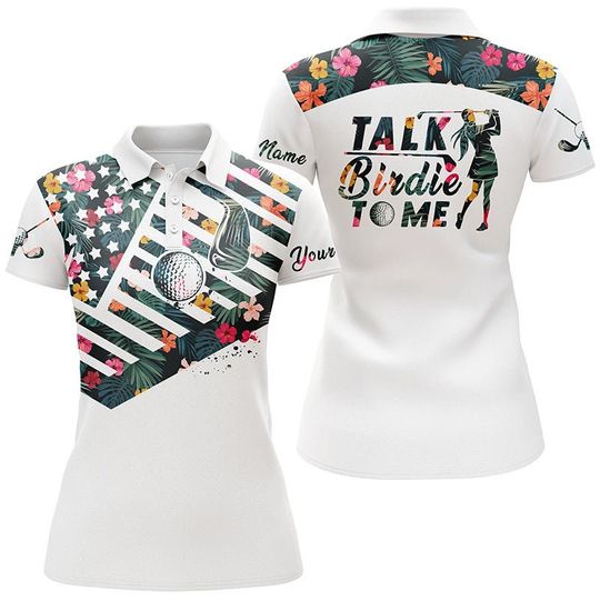 Discover American Flag Patriotic Custom Tropical Flower Talk Birdie To Me Women 3D Polo Shirt