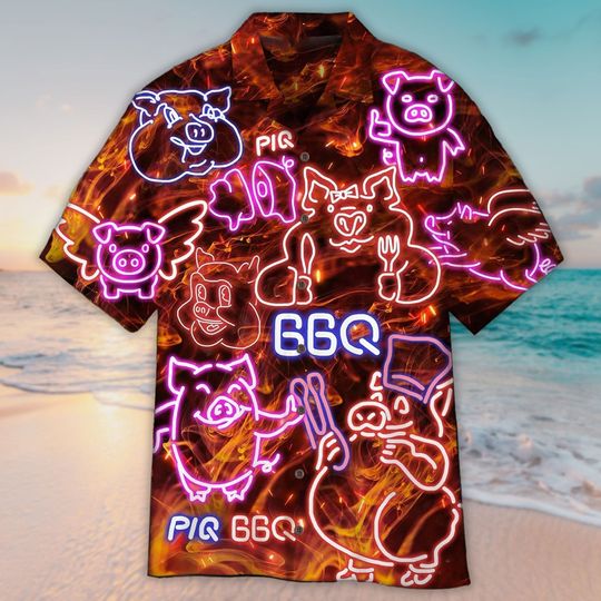 Discover Custom Personalized Unisex Neon Pig BBQ Aloha Hawaiian Shirt