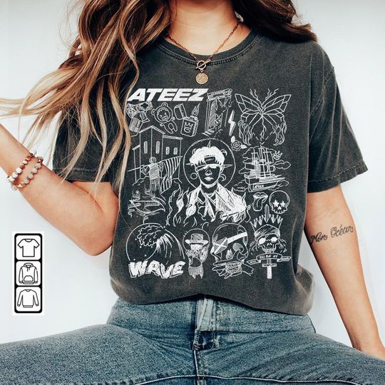 Discover ATEEZ Kpop Doodle Art Shirt, Vintage ATEEZ Merch Tee Albums Lyric Art Tattoo Design