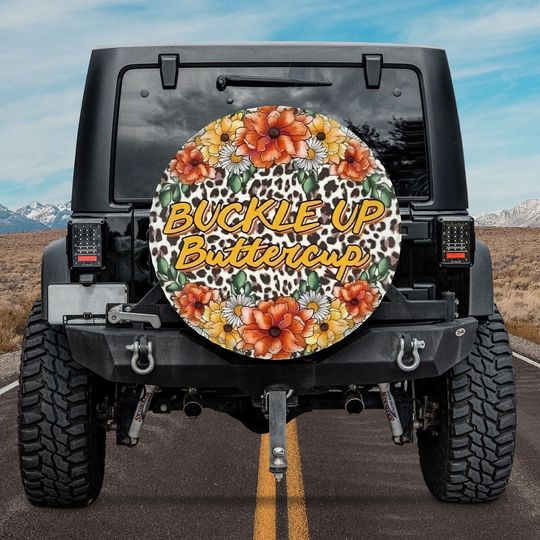 Discover Buckle Up Buttercup Leopard Floral Spare Tire Covers