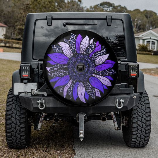 Discover Purple Cheetah Sunflower Spare Tire Cover