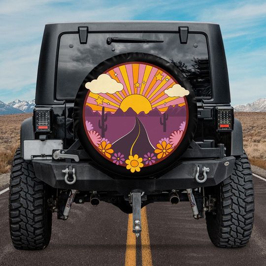Discover Sunset Mountain - Road Trip Spare Tire Cover
