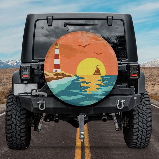 Discover Sunset Ocean Lighthouse Spare Tire Cover