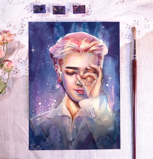 Discover Ateez - Hongjoong Art Print, Aquarell Fanart, Watercolor Art, Geschenk, Poster