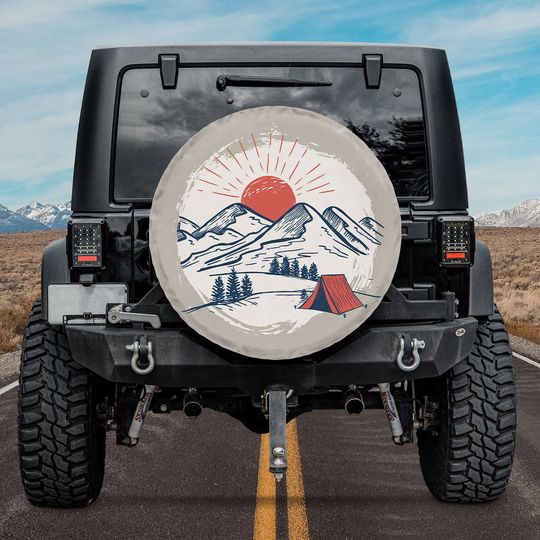Discover Sketch Camping In Nature Set, Mountain Landscape Spare Tire Cover