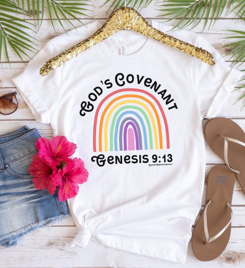 Discover Gods Covenant Christian Rainbow Shirt With Back Text