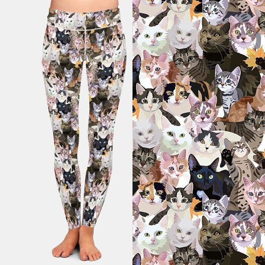 Discover Kittens Printed Leggings, Buttery Soft Fabric, Recycled Material