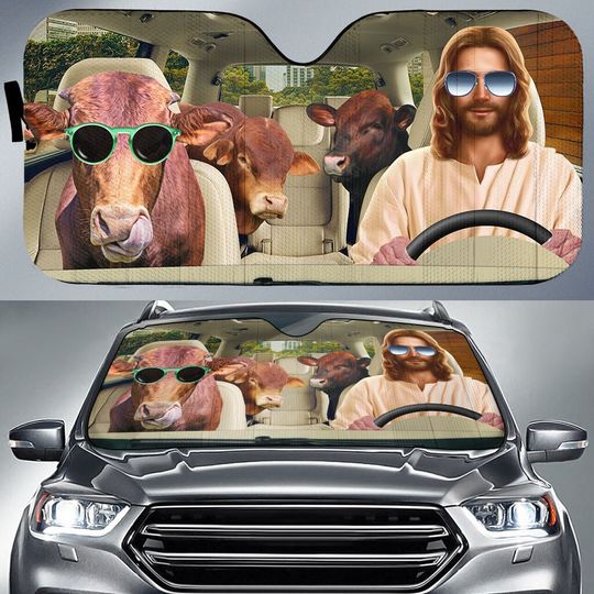 Discover Jesus Driving Beefmaster Cattle All Over Printed 3D Sun Shade