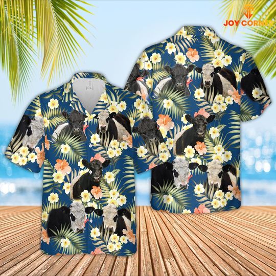 Discover Belted Galloway Summer Blue Floral 3D Hawaiian Shirt