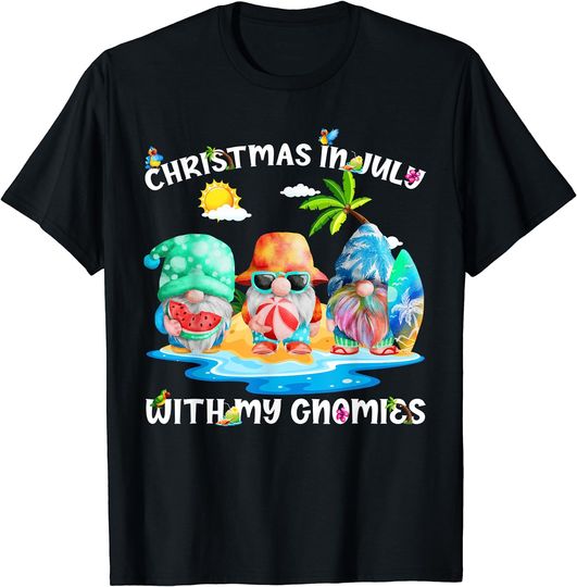 Discover Funny Summer Vacation Gnomies - Gnomes For Christmas In July T-Shirt