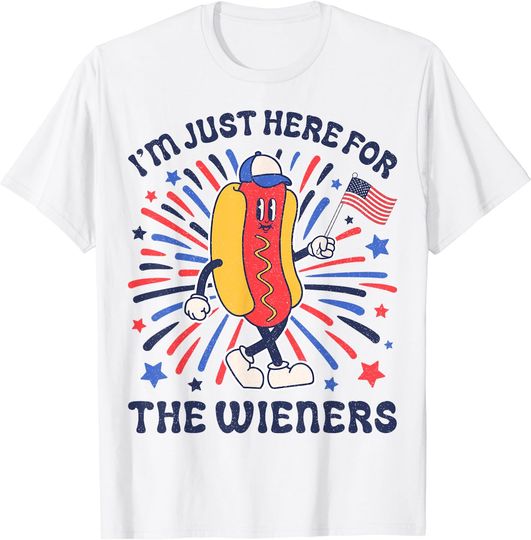 Discover I'm Just Here For The Wieners 4th of July Funny Hotdog Flag T-Shirt