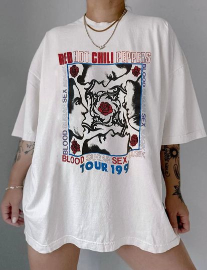 Discover Vintage Blood Sugar 1991 Tour T-Shirt, Red Hot Chili Peppers Rock Band 2023 Shirt