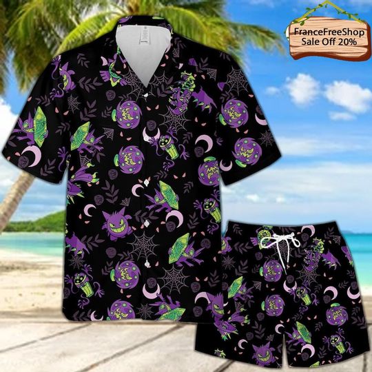 Discover PKM Gengar Hawaiian Pattern Hawaii Shirt, Aloha Anime Gastly