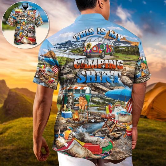 Discover Camping Funny Cat Chilling This Is My Camping, Camping Hawaiian Shirt