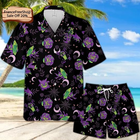 Discover PKM Hawaiian Shirt, Gengar Button Up Shirt, Gengar PKM Hawaiian Shirt