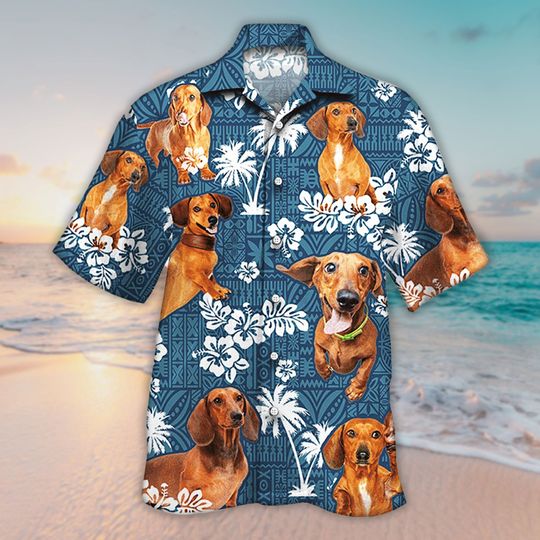 Discover Unisex Dachshund Hawaiian Shirt Dog Lovers Blue Tribal Palm, Aloha Hawaiian Shirt