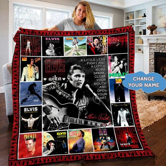 Discover Personalized Elvis presley Fleece Blanket, King Of Rock and Roll Fan Blanket