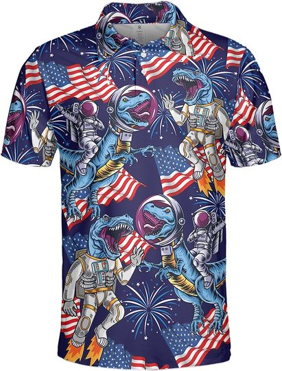 Discover Gopory Dinosaur Golf Shirts for Men Patriotic American Flag Polo Shirts for Men Dinosaur