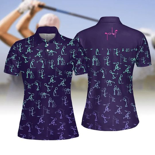 Discover Funny Purple Stickfigures Playing Golf Women 3D Polo Shirt