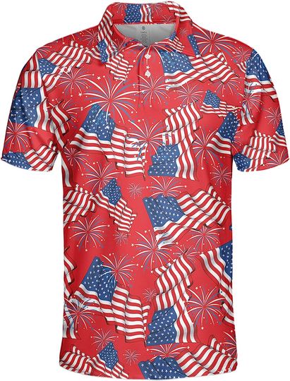 Discover Gopory Patriotic Golf Shirts for Men American Flag  Polo Shirts