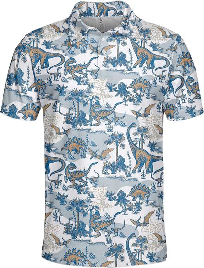 Discover Tropical Beach Funny Dinosaur Golf Shirt for Men