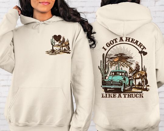 Discover I Got Heart Like a Truck Hoodie, Western Front And Back, Vintage Cowboy Hoodie