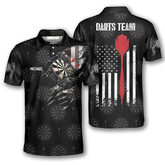 Discover American Athlete Red Custom Darts Polo Shirt, Flag 3D All Over Print Polo Shirt