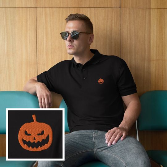 Discover Jack O Lantern Pumpkin Shirt, Men's Halloween Shirt, Scary Pumpkin Polo Shirt