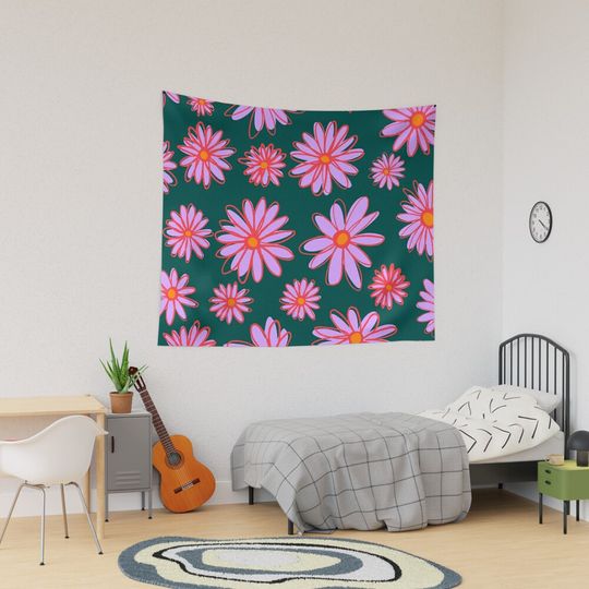 Discover Daisy Pattern - forest green Tapestry
