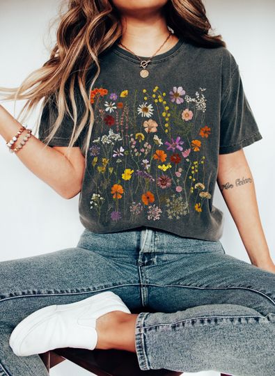 Discover Pressed Flowers Wildflower Granola Girl Shirt