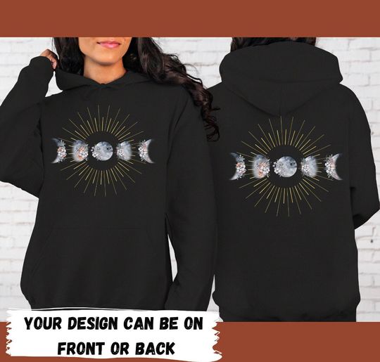 Discover Moon Phase Hoodie, Floral Moon Hoodie