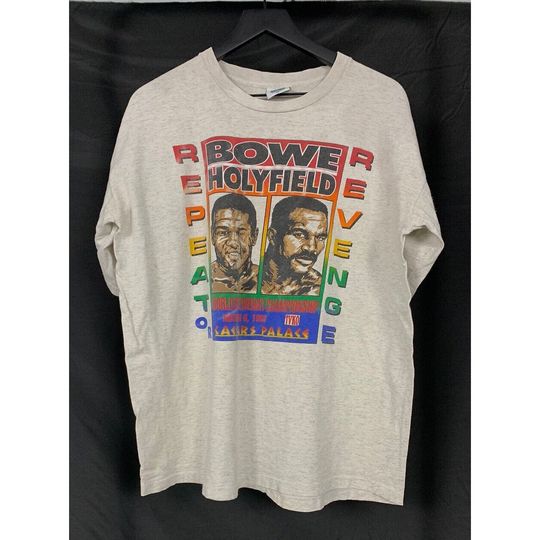 Discover Vintage 90s Riddick Bowe vs. Evander Holyfield  Repeat or Revenge T shirt