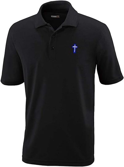 Discover Golf Tees Blue Chaplain Cross Embroidered Polo Shirts