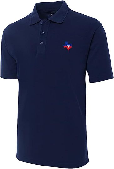 Discover Men's Polo Shirts Texas Flag with Longhorn Embroidery Short Sleeve Regular-Fit Advantage Performance Shirts