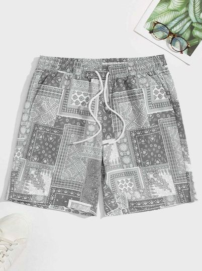 Discover Mens Drawstring Waist Paisley & Patchwork Shorts