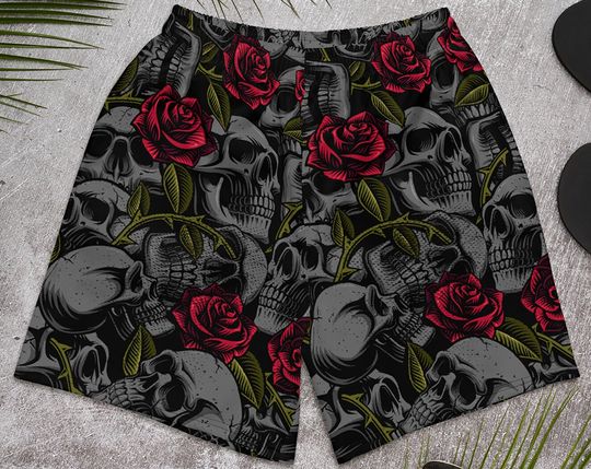 Discover Mens Athletic Shorts - Gothic #2 - Skulls and Red Roses Gothic Dark Horror
