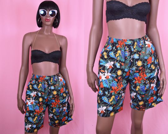 Discover Vintage 90s Tropical Print Shorts