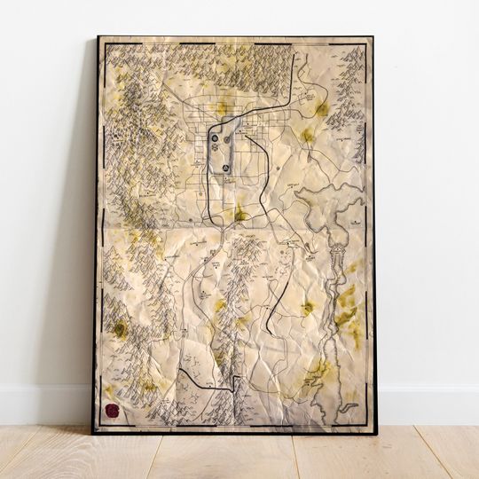 Discover Falllout: New Vegas Hand Drawn Map Premium Matte Vertical Poster