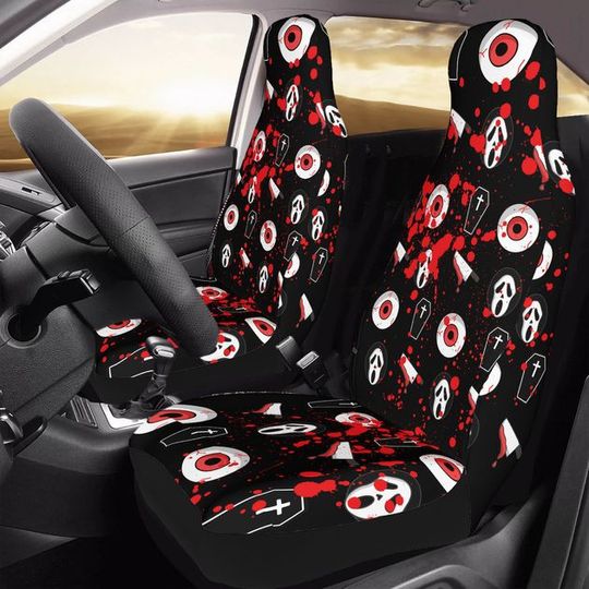 Discover Scream Movie Front Car Seat Covers, Ghostface Killer Car Seat Covers