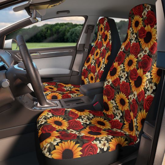Discover Floral Red Rose & Sunflower Car Seat Covers