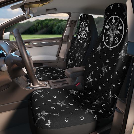 Discover Satanic Car Seat Covers, Occult baphomet & demonic symbol alchemy